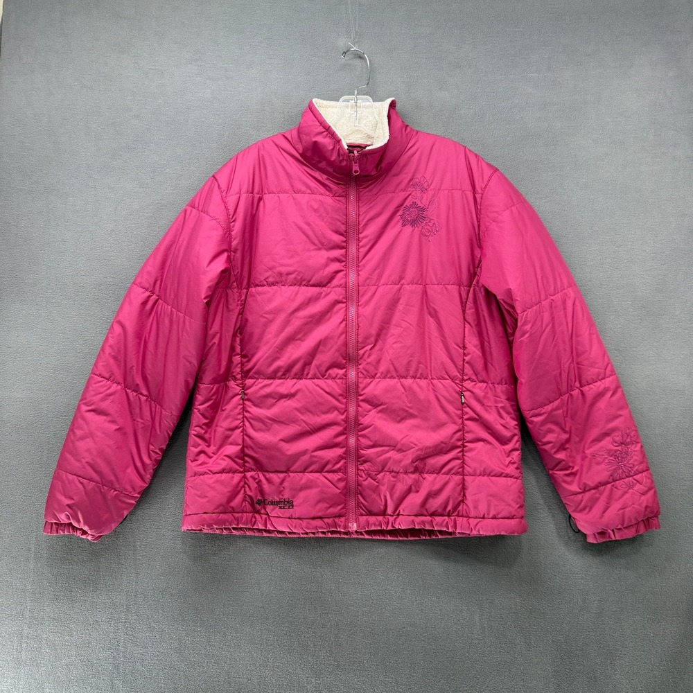 Columbia XCO Interchange Puffer Jacket Womens XL Pink Floral Embroidered Zip Up